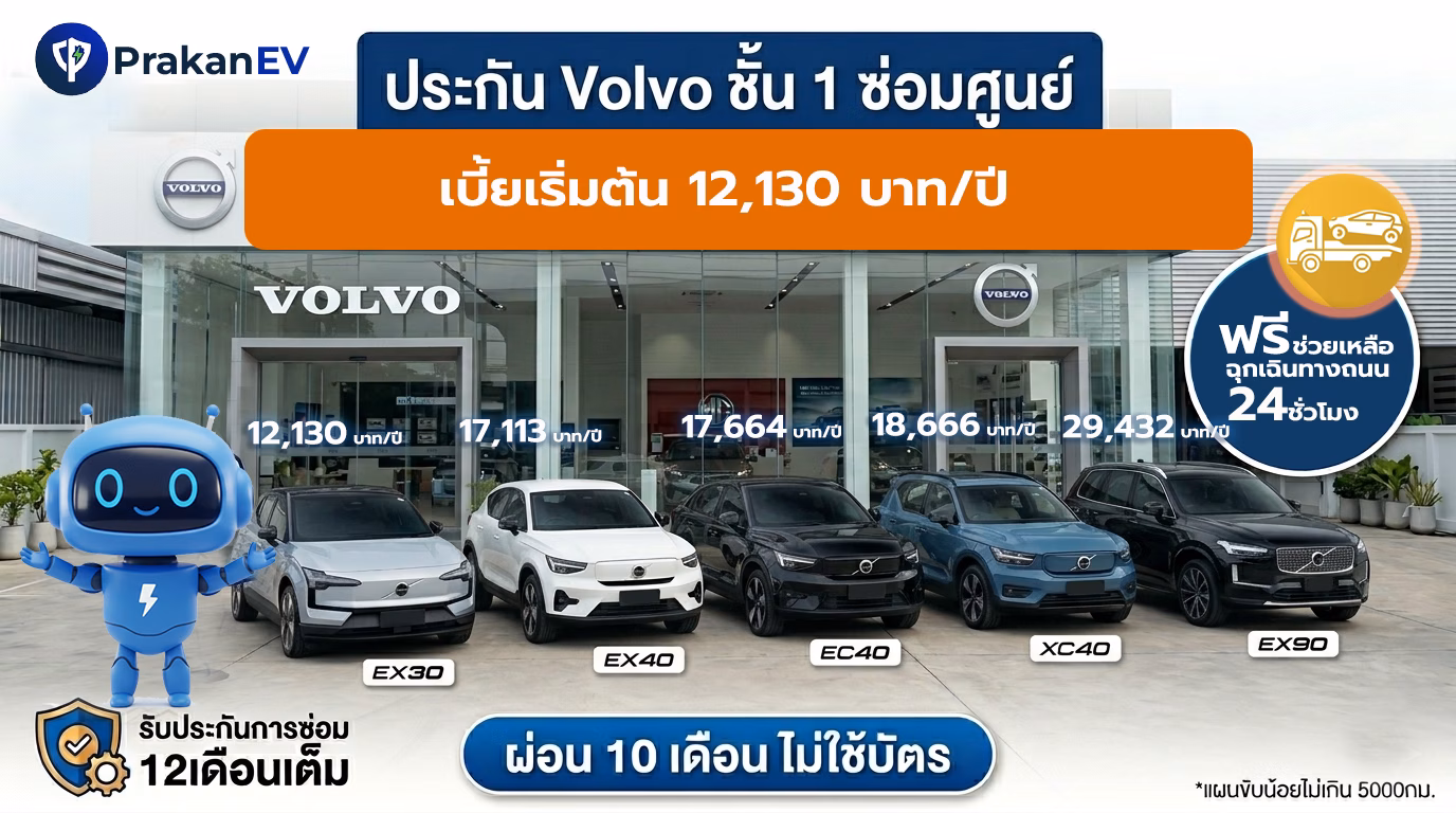 ประกันรถไฟฟ้า VOLVO ราคาประหยัด ผ่อนไม่ใช้บัตร เริ่ม 12,130 บาท