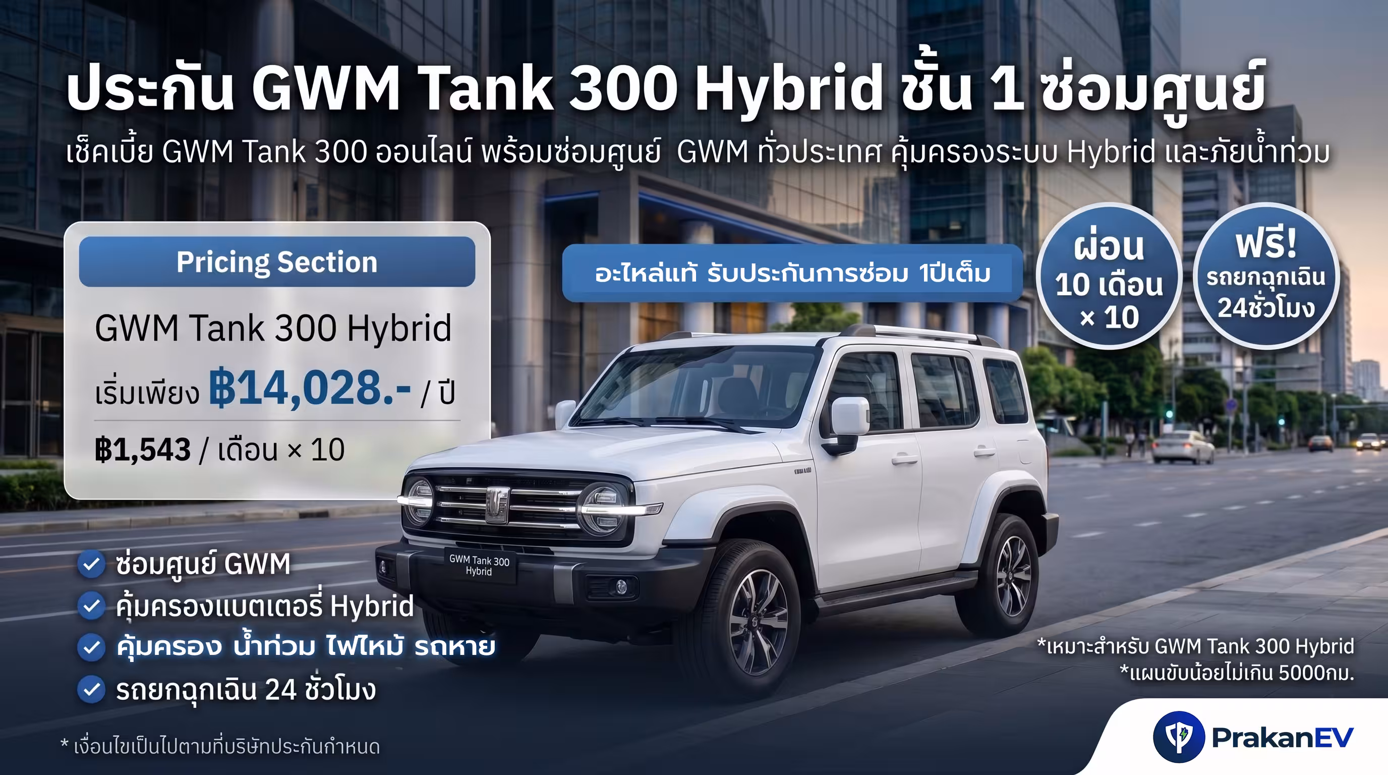 ประกันชั้น 1 GWM Tank 300 HEV ผ่อนเงินสด 10 เดือน คุ้มครองรถออฟโรด