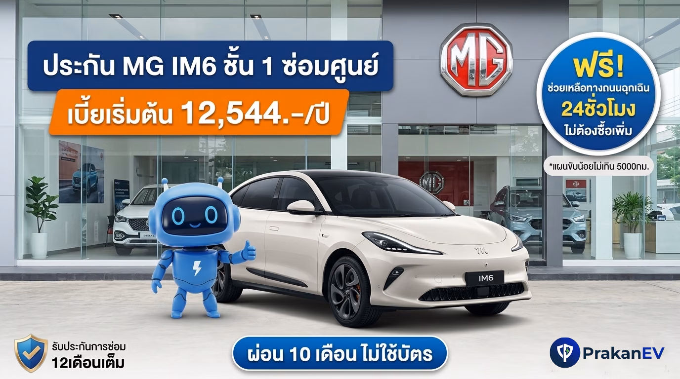 โปรโมชันประกันรถยนต์ไฟฟ้าชั้น 1 MG IM6 ราคาเริ่มต้น 12,544 บาท คุ้มครองแบตเตอรี่สูงสุด 90% พร้อมสิทธิ์ผ่อนเงินสด 10 งวด